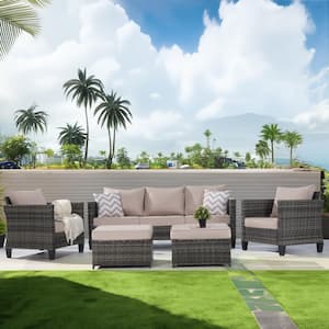 5-Piece Wicker Patio Sectional Sofa Set with Ottomans
