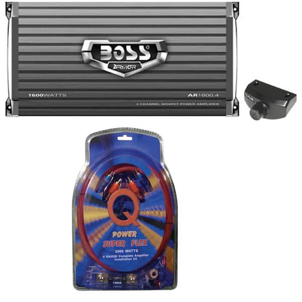Boss Audio Systems AR1600.4 1600-Watt 4 Channel Car Amplifier AR16004 + Remote + 4 Ga Amp Kit