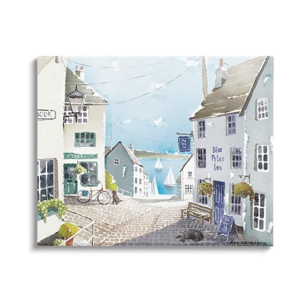 Stupell Industries Coastal Town Seaport Sailboats by Roy Thompson 1-Piece Wrapped Unframed Nature Graphic Art Print 30 in. x 24 in.