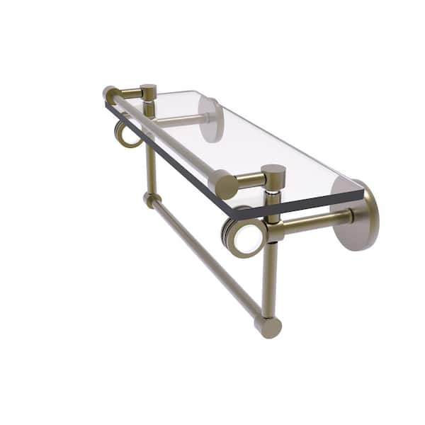 Allied Brass Clearview 16 in. W x 6.7 in. H x 5.8 D Glass Rectangular Shelf in Antique Brass with Towel Bar and Dotted Accents
