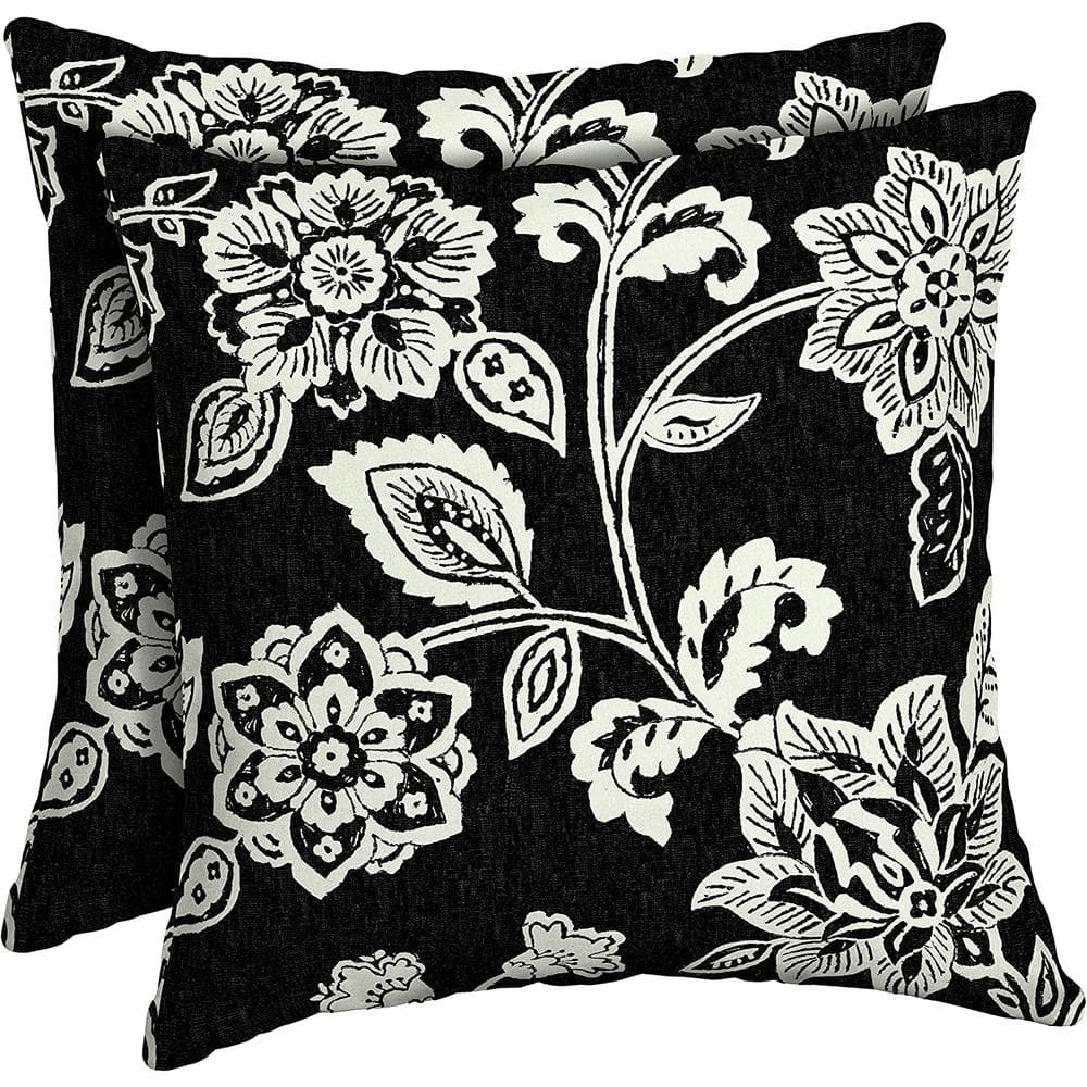 16 in. x 16 in. Black Outdoor Bolster Pillow (2 Pack)