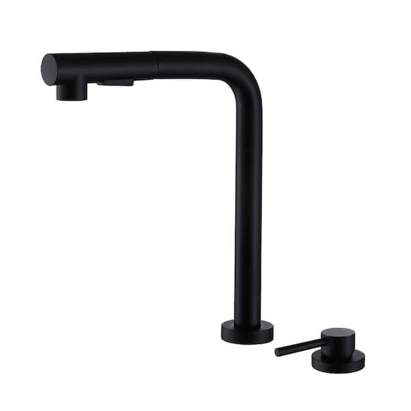 SUMERAIN Modern Single-Handle Pull Out Sprayer Kitchen Faucet without Deckplate in Matte Black