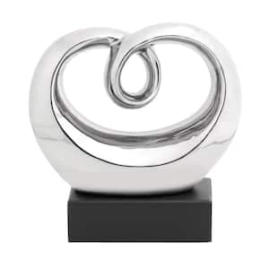 4 in. x 10 in. Silver Ceramic Swirl Abstract Sculpture with Black Base