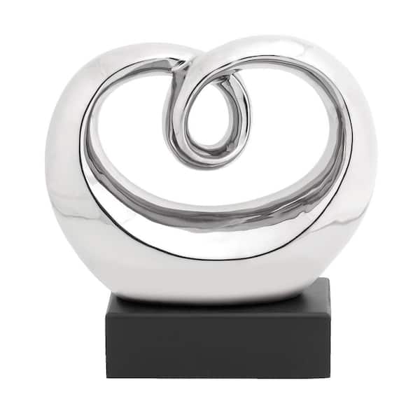 Litton Lane 4 in. x 10 in. Silver Ceramic Swirl Abstract Sculpture with Black Base