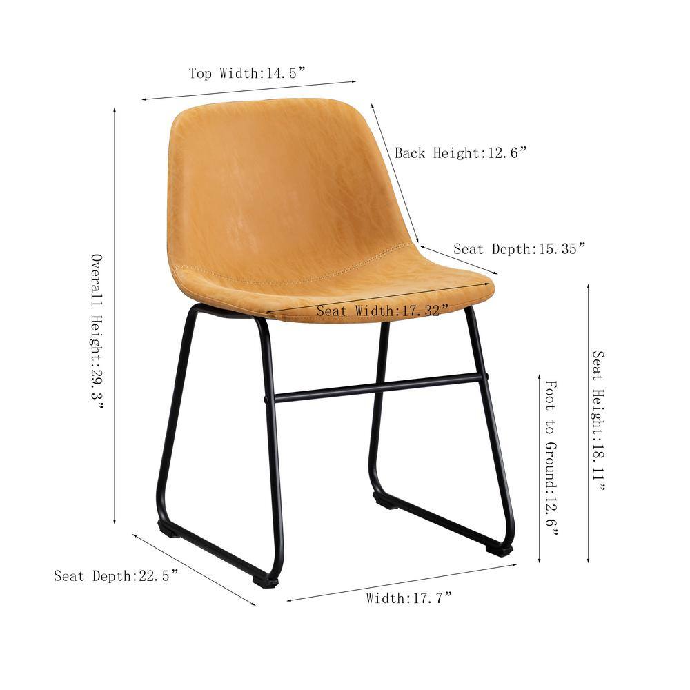 Tan Faux Leather Upholstered Armless Side Chairs with Metal Legs, Set of 2