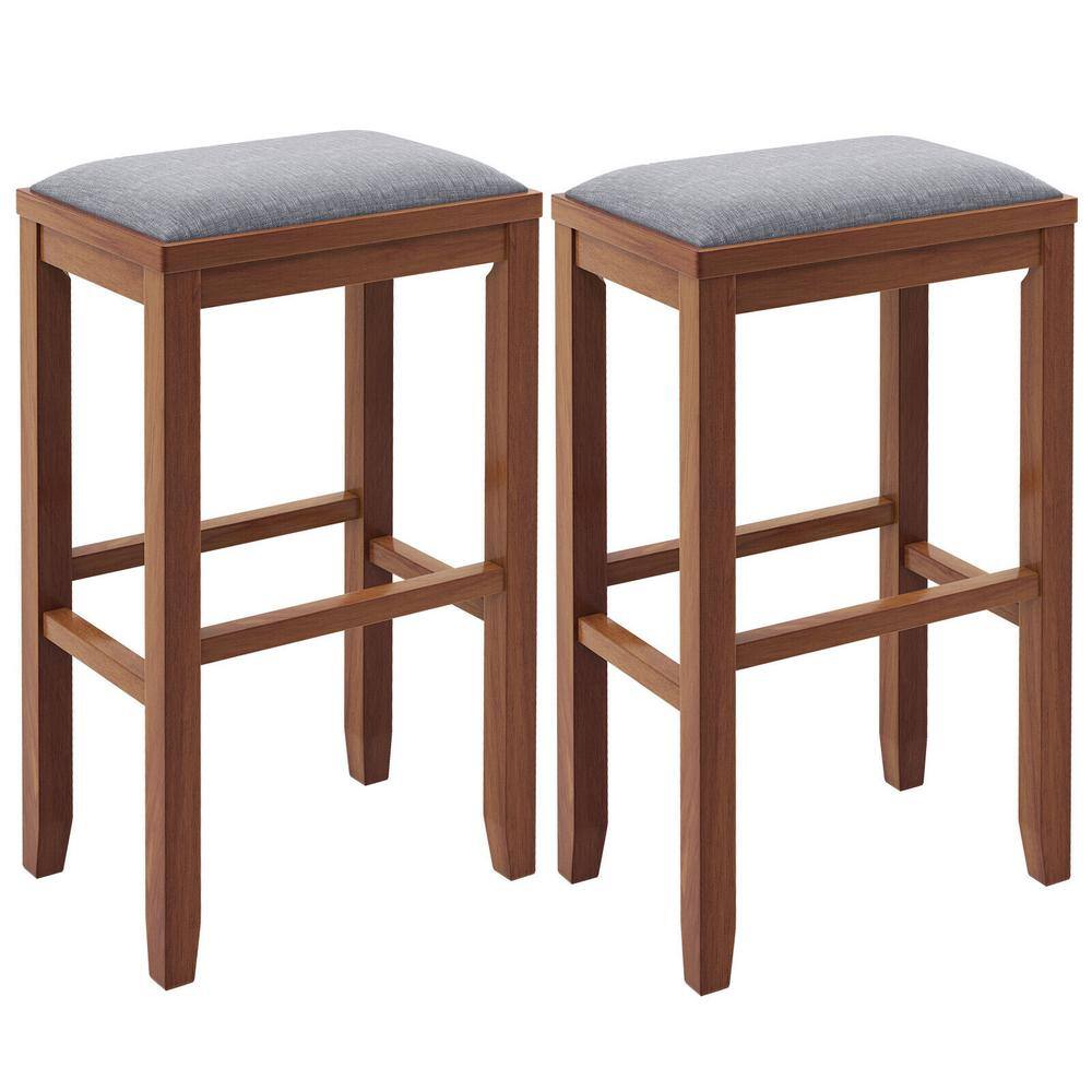 ANGELES HOME 31 in. 2-Piece Brown Gray Backless Wood Bar Stool with ...