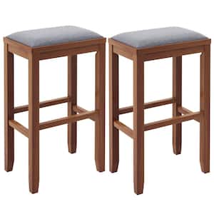 31 in. 2-Piece Brown Gray Backless Wood Bar Stool with Linen Seat