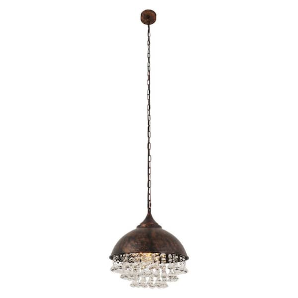 OUKANING 1-Light Rust Vintage Industrial Crystal Pendant Light with Metal Shade