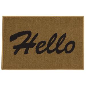 Welcome Collection Non-Slip Rubberback Hello Design 2x3 Indoor Entryway Doormat, 20 in. x 30 in., Beige