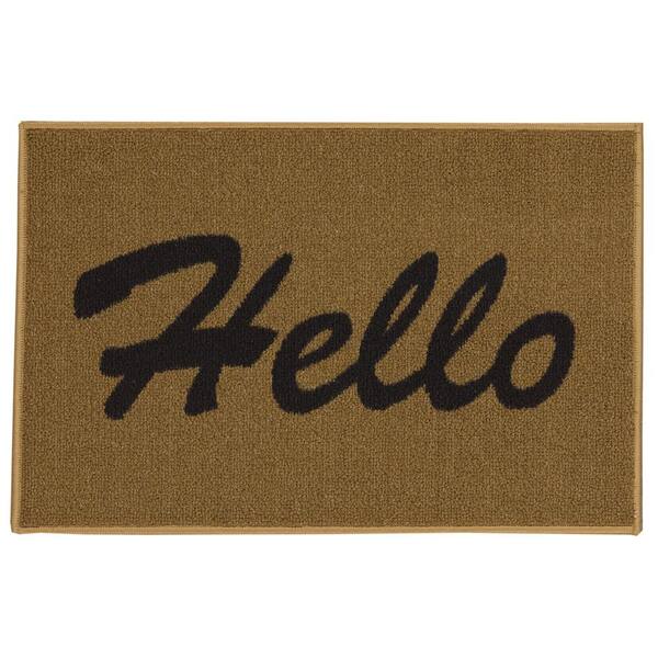 Ottomanson Welcome Collection Non-Slip Rubberback Hello Design 2x3 Indoor Entryway Doormat, 20 in. x 30 in., Beige