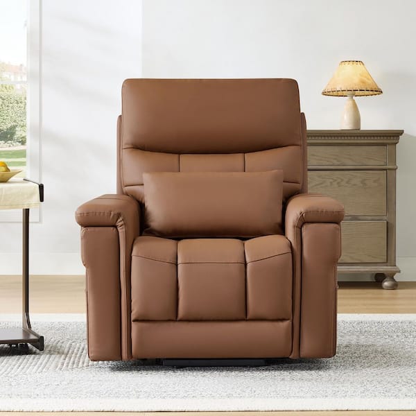 Grant Saddle Leather Lift Dual Motors Recliner with Heat and Massage, Power Headrest, Pockets and Cup Holder for Elderly