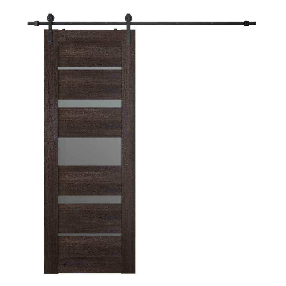 Vona 07-03 30 in. x 80 in. 5-Lite Frosted Glass Veralinga Oak Composite Core Wood Sliding Barn Door with Hardware Kit price history on PriceWatchPro