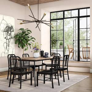 Halford Pecan Brown Finish Rectangular Dining Table for 6 with Black Metal Base (68.9 in. L x 29.92 in. H)