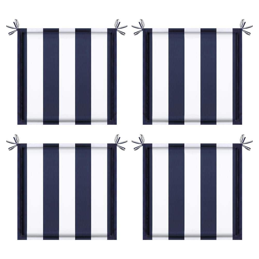 15 in. x 15 in. Navy Blue White Striped Outdoor Patio Square Seat Cushion R