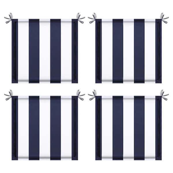Unbranded 15 in. x 15 in. Navy Blue White Striped Outdoor Patio Square Seat Cushion Replacement Seat Cushion with Ties (4-Pack)