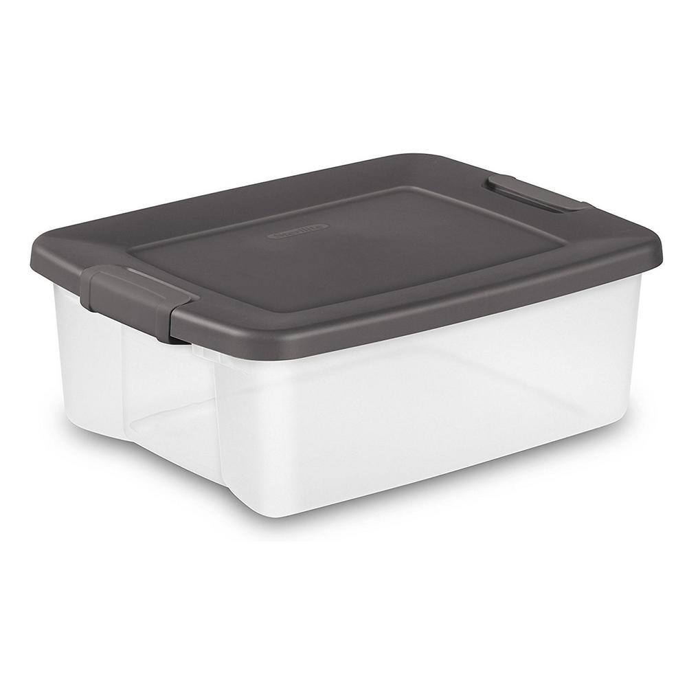 Sterilite 25Qt. Shelf Storage Tote Driftwood Lid Clear Base and Platinum Latches (83Pack) 83 x