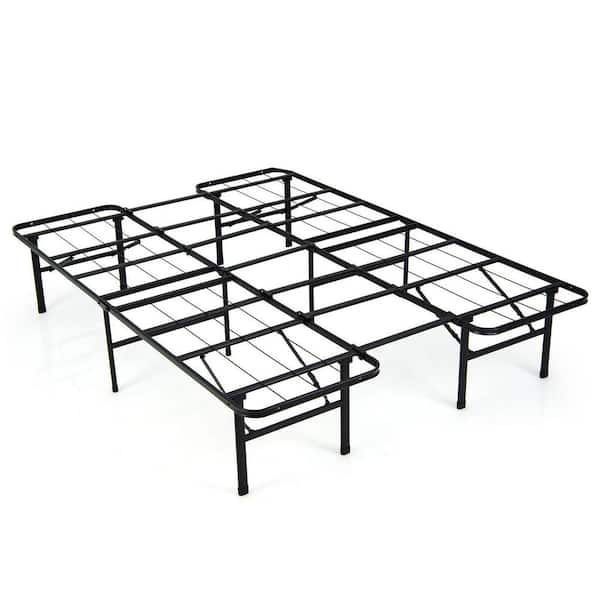 ANGELES HOME Black Steel Frame Full Size Platform Bed with Folding, Not Need Box Spring