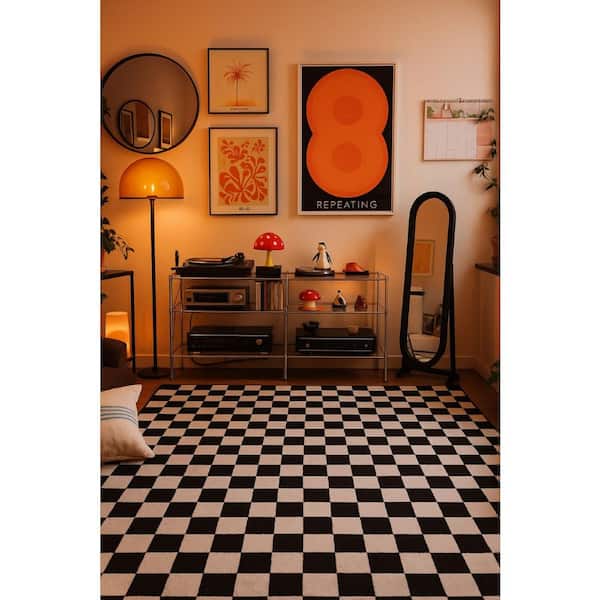 Metro Checkered Noir Black 8 ft. x 11 ft. Non-Toxic, Child and Pet Safe-Indoor Area Rug for Kids