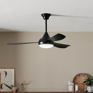 Ample 54 in. Indoor/Outdoor Satin Black Dual Mount Ceiling Fan with Integrated LED with Remote Control Included
