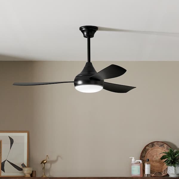 Ample 54 in. Indoor/Outdoor Satin Black Dual Mount Ceiling Fan with Integrated LED with Remote Control Included