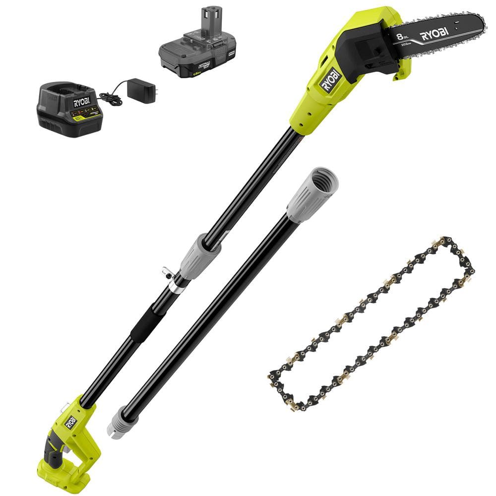 RYOBI ONE+ 18V 8 in. Cordless Oil-Free Pole Saw w/ Extra 8 in. Chain, 1 ...