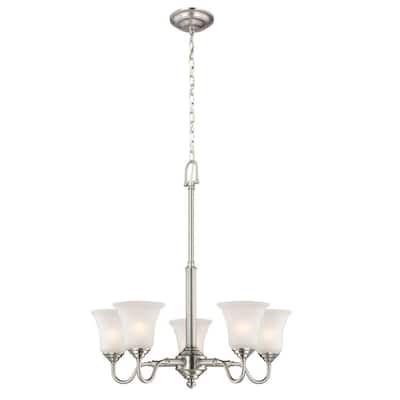 Hampton Bay Creekford 5-Light Brushed Nickel Chandelier with Frosted Glass Shades