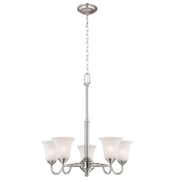 Hampton Bay Creekford 5 Light Brushed, Hampton Bay 5 Light Brushed Nickel Chandelier With Clear Glass Shades
