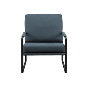 28 in. Modern Indigo Blue/Black Polyester Arm Chair with Metal Frame