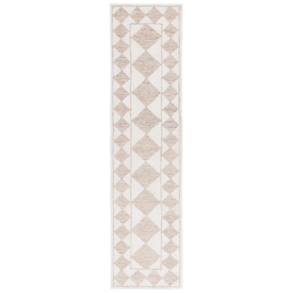 Ebony 2 ft. x 9 ft. Light Brown/Ivory Border Diamond Runner Rug