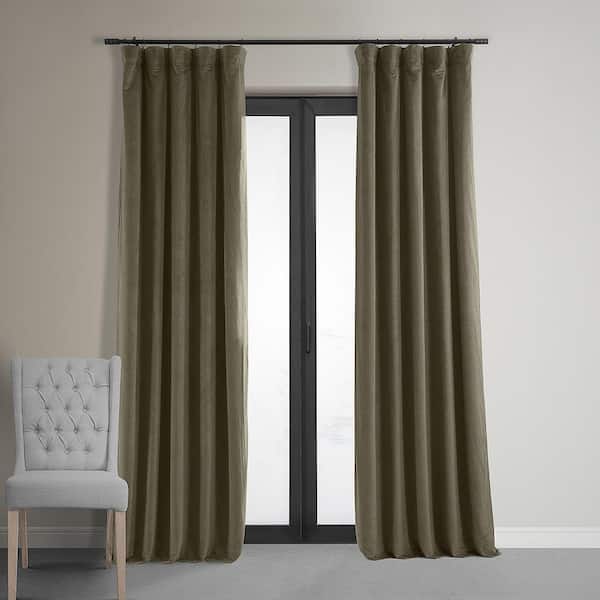 Exclusive Fabrics & Furnishings Denver Taupe Velvet Rod Pocket Blackout Curtain - 50 in. W x 84 in. L (1 Panel)