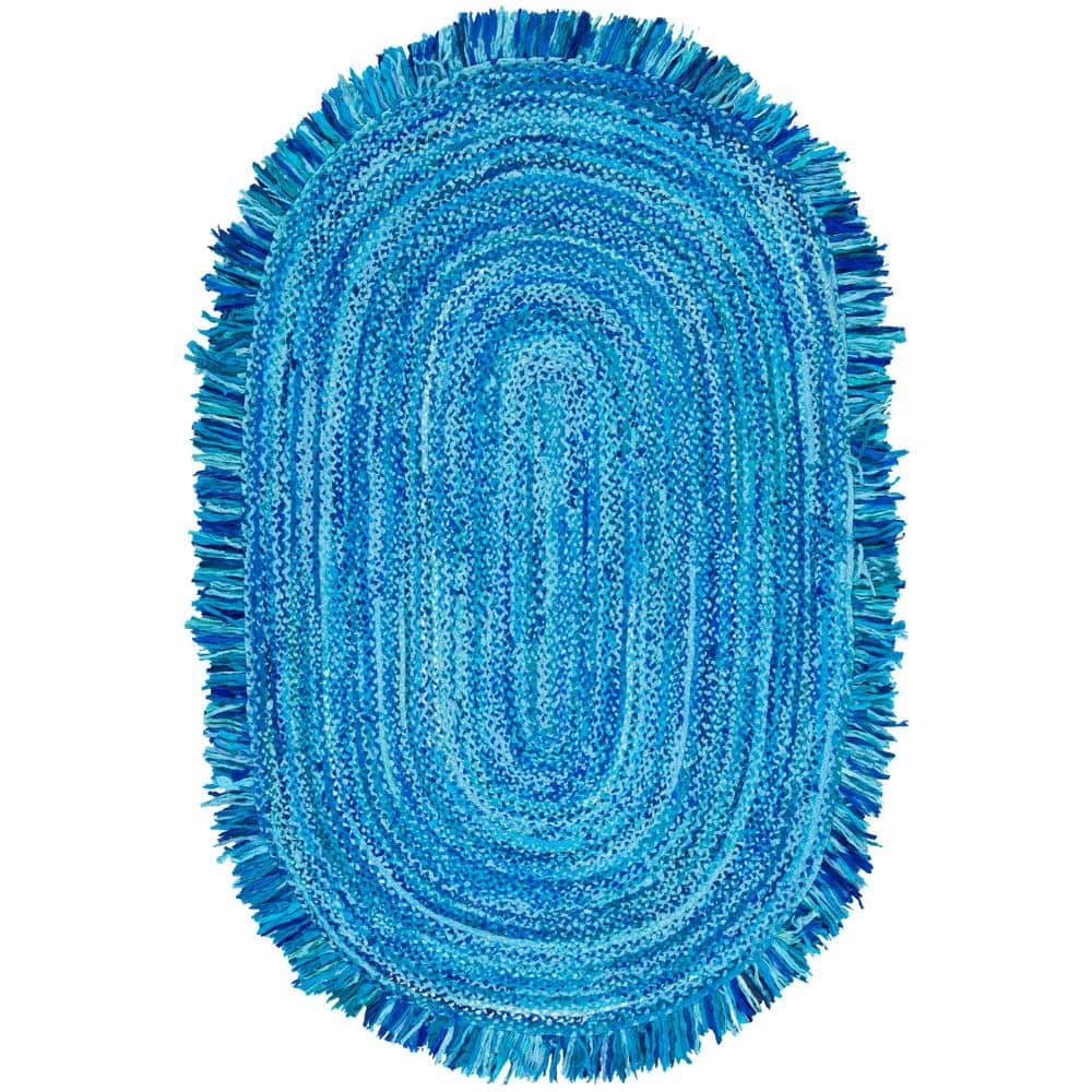 Braided Turquoise 4 ft. x 6 ft. Abstract Striped Oval Area Rug price history on PriceWatchPro