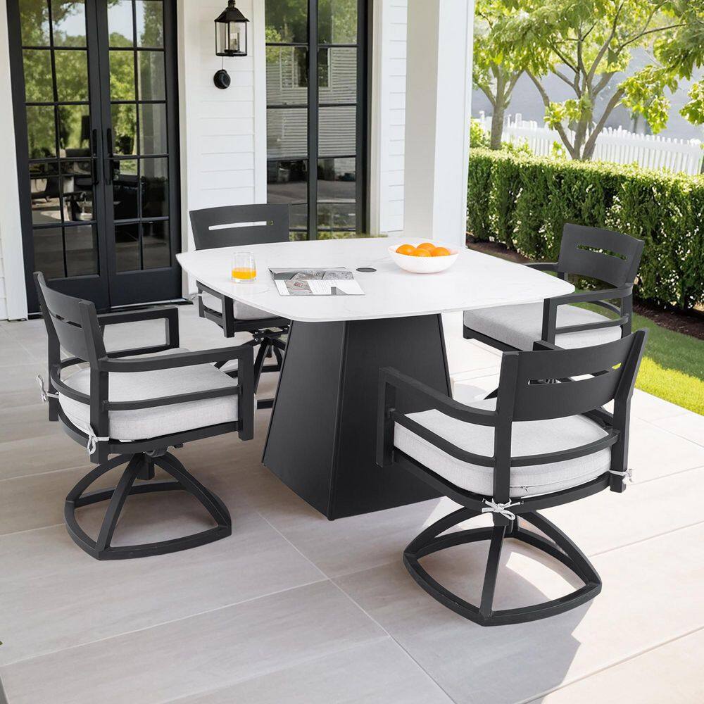 5-Piece Aluminium Stone Square Swivel Outdoor Dining Set with Sunbrella Cushions and Umbrella Hole price history on PriceWatchPro