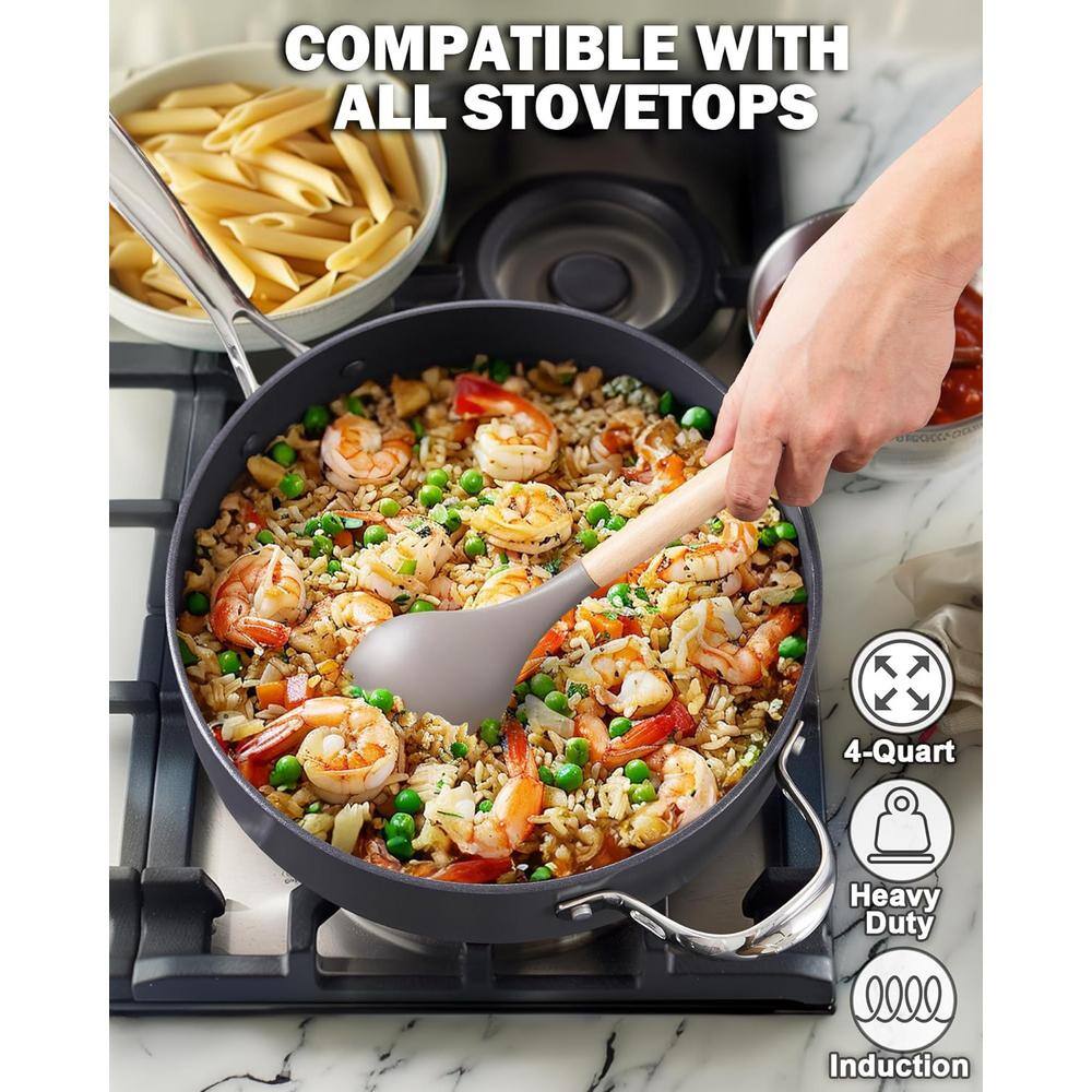 10.5-inch Black Aluminum Nonstick Deep Sauté Pan with Lid