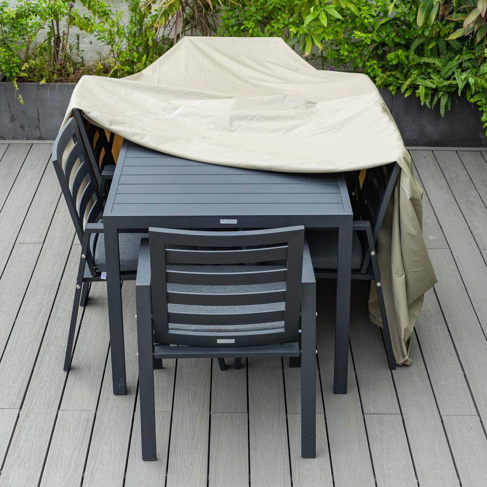 LeisureMod 63" Beige Vinyl Outdoor Patio Dining Set Rain Cover