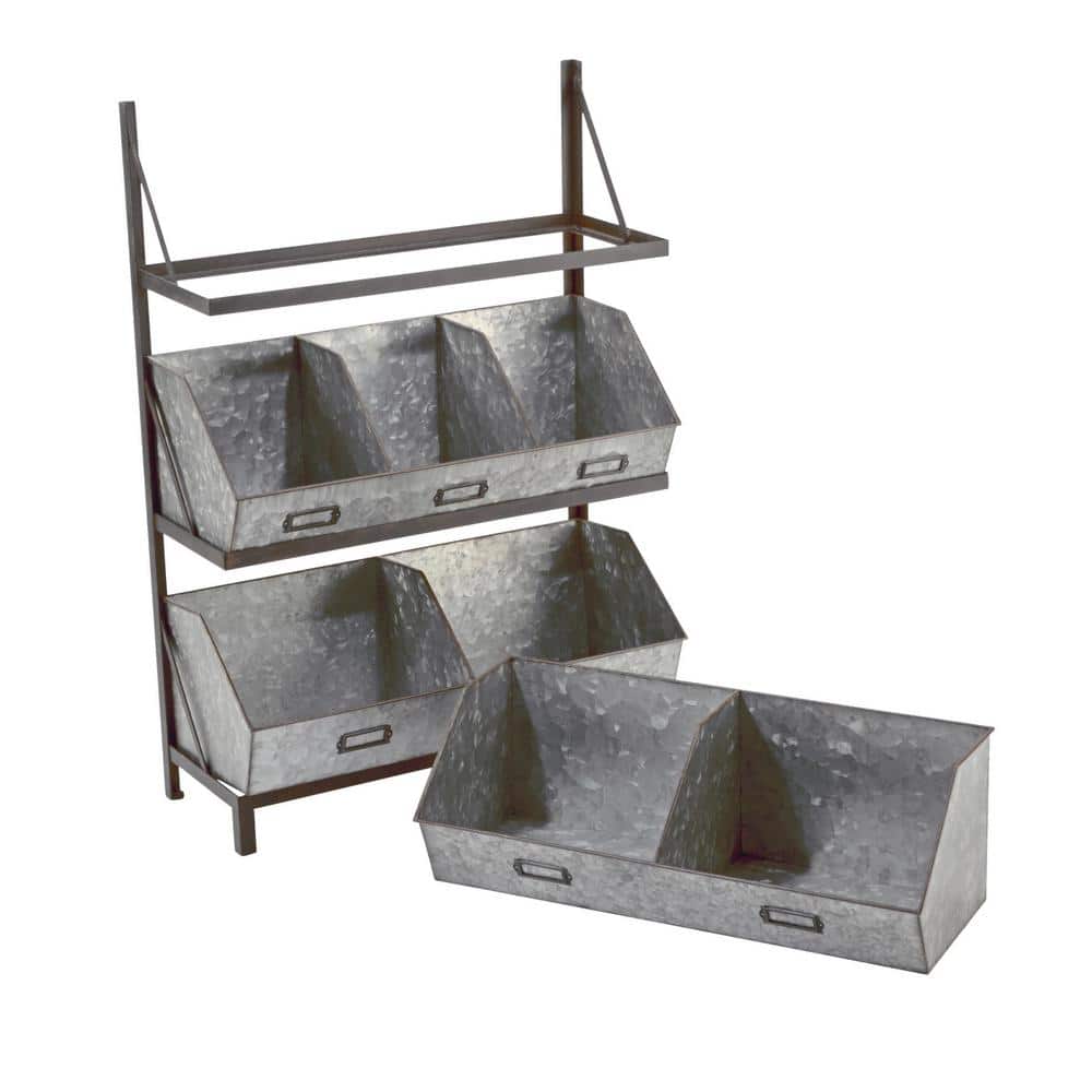 Industrial Gray Metal 3-Tier Bin Organizer Display