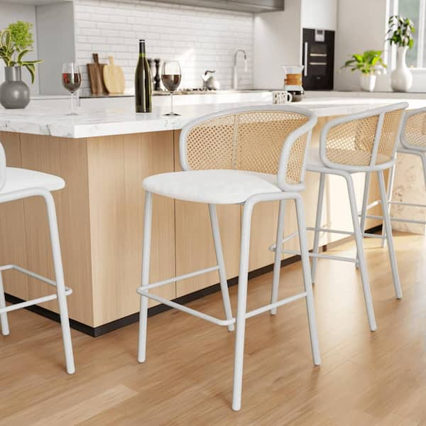 Leisuremod Ervilla Modern 29.5 in Wicker Bar Stool with Fabric