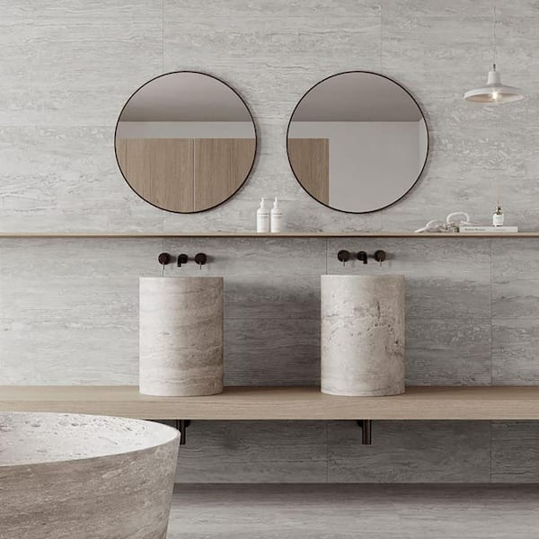 Spanish Marmol Travertine Look Porcelain 12 in. x 24 in. x 9mm Wall Tile Case-Deco Sliver (5-Pieces, 10.76 sq. ft./Case)