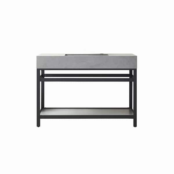 ROSWELL Bilbao 48 in. W x 22 in. D x 34 in. H Bath Vanity in Matte Black with Grey Natural Stone Top