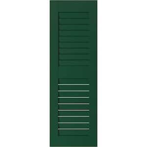 12 in. x 31 in. Exterior Real Wood Pine Louvered Shutters Pair Chrome Green