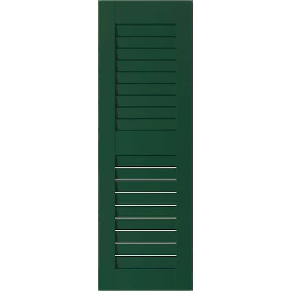Ekena Millwork 12 in. x 31 in. Exterior Real Wood Pine Louvered Shutters Pair Chrome Green