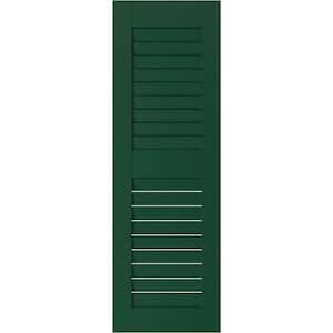 18 in. x 56 in. Exterior Real Wood Sapele Mahogany Louvered Shutters Pair Chrome Green
