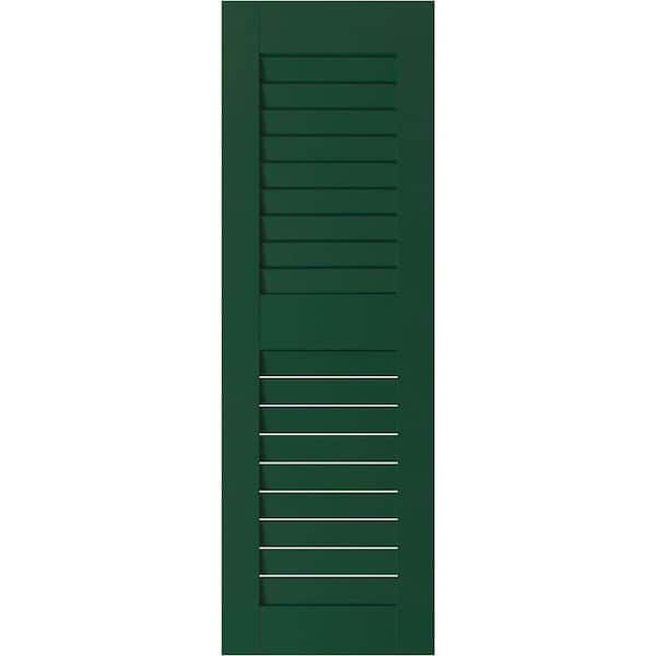 Ekena Millwork 18 in. x 58 in. Exterior Real Wood Pine Louvered Shutters Pair Chrome Green