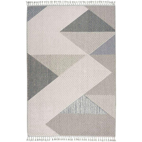 Benjara Modern Cream/Gray/Taupe/Blue 8 ft. x 10 ft. Geometric Area Rug