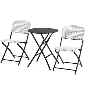 3-Piece Metal Patio Conversation Set Outdoor Chairs & Coffee Table Wicker Bistro Table Set for Balcony Lawn Garden