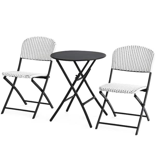 HONEY JOY 3-Piece Metal Patio Conversation Set Outdoor Chairs & Coffee Table Wicker Bistro Table Set for Balcony Lawn Garden