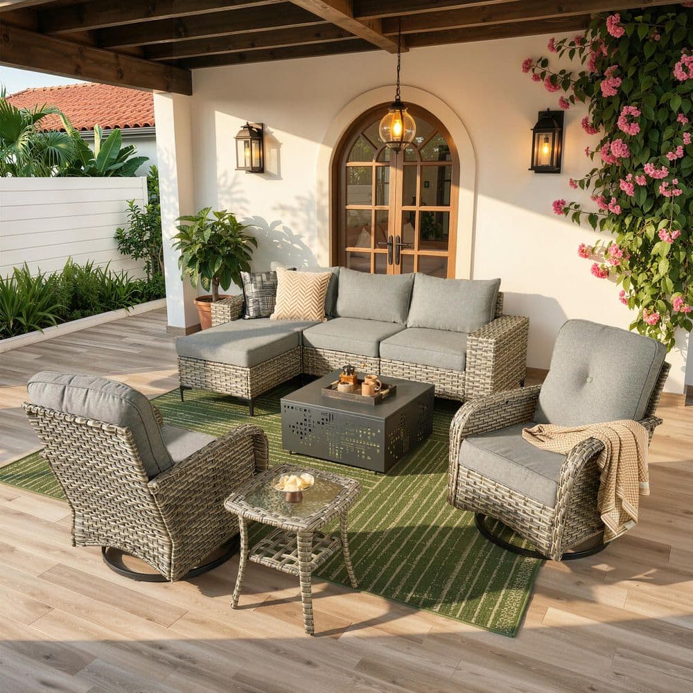 Vero 8-Piece Wicker Outdoor Patio Conversation Sectional Set with Swivel Chairs and Dark Gray Cushions price history on PriceWatchPro