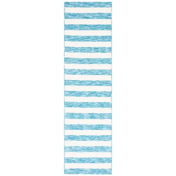 SAFAVIEH Easy Care Blue/Ivory 2 ft. x 6 ft. Machine Washable Striped Abstract Runner Rug