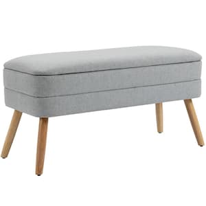 40.96 In. Modern Gray Wood Leg Upholstered Bench Ottoman With Storage