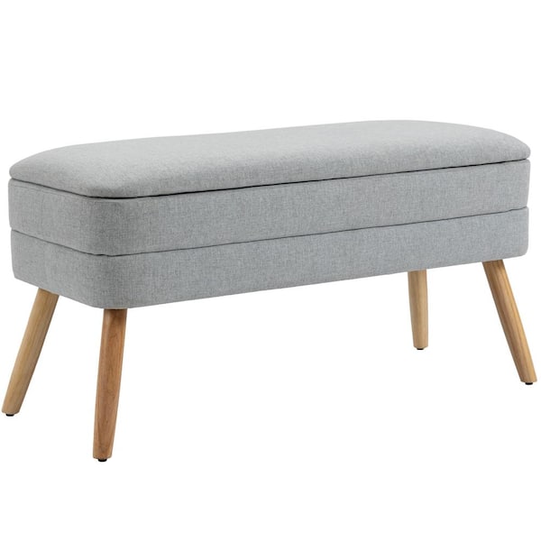 Uixe 40.96 In. Modern Gray Wood Leg Upholstered Bench Ottoman With Storage