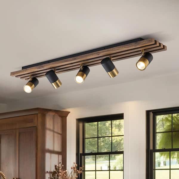 39.37 in. 5-Light Black and Brass Track Lighting Kit with Rotating Heads, Modern Rectangle Flush Mount Ceiling Light